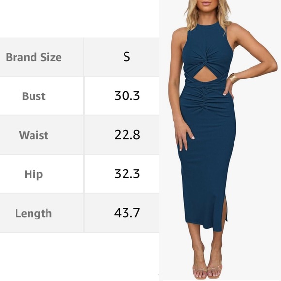 Blue Bodycon Cut-Out Keyhole Pencil Twist Front Dress - Picture 3 of 4